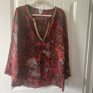Chico’s 1 Tribal Print Sheer V-Neckline Tunic